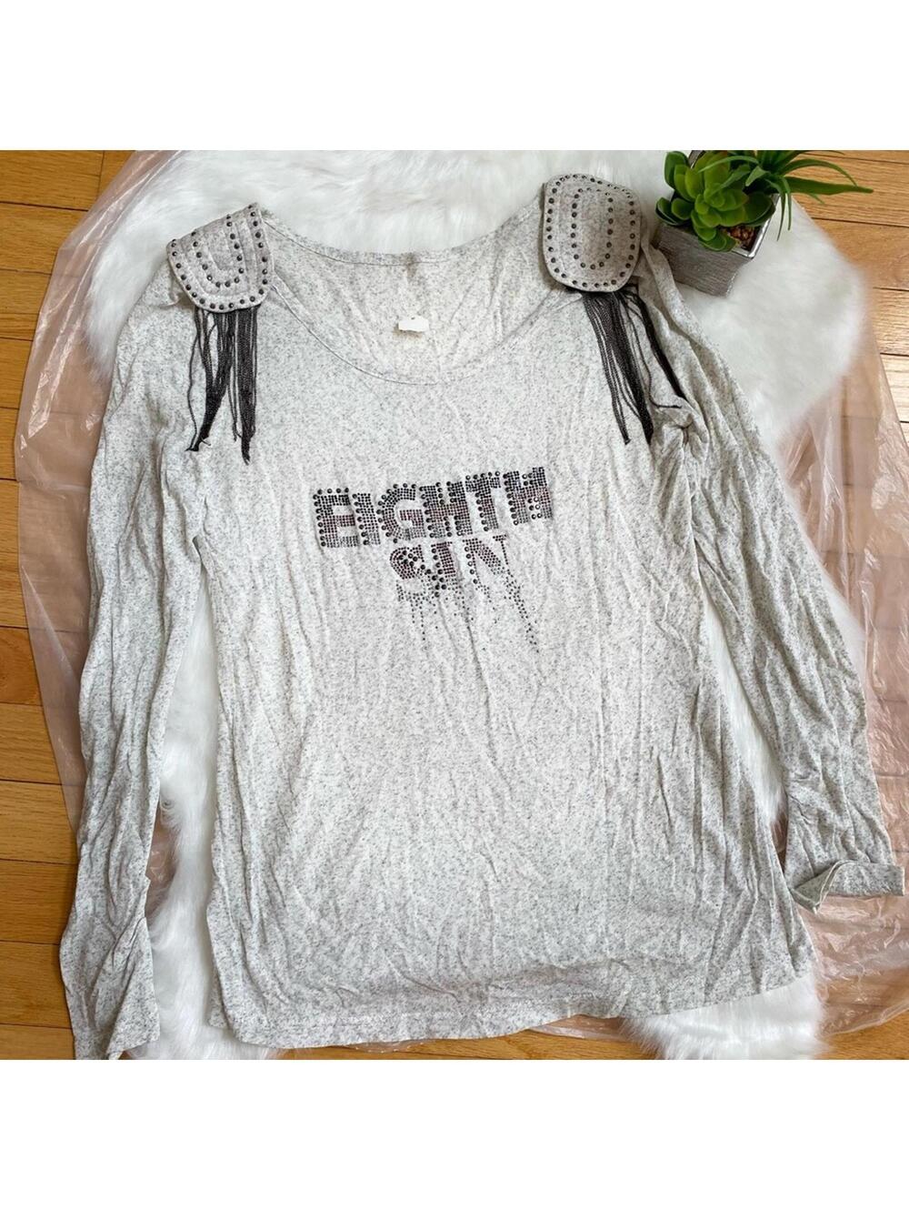 Eighth Sin Long Sleeve Top with Shoulder Stud Details Size Medium